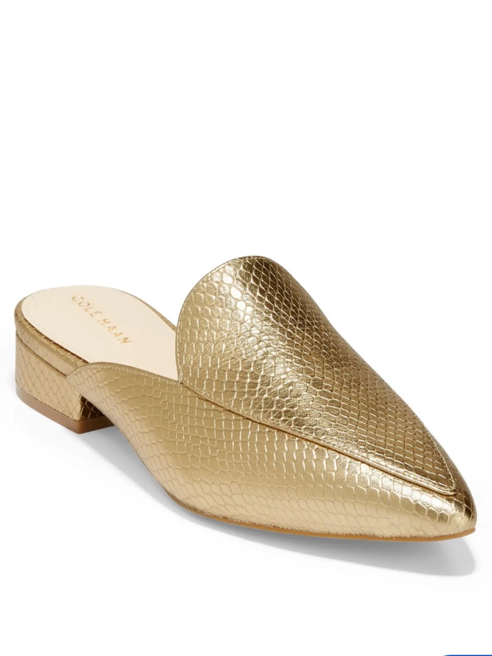 Cole Haan Metallic Gold Pointed Toe Slip-On Mule